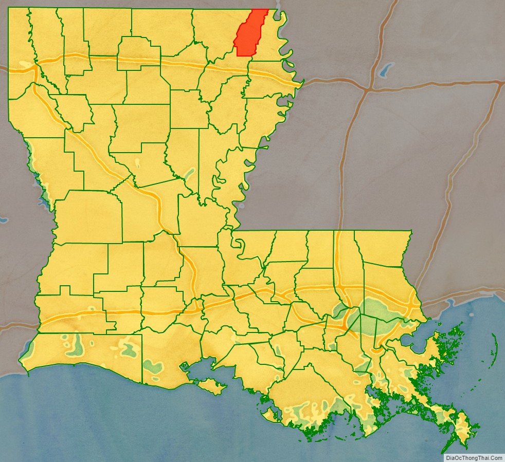 West Carroll Parish location map in Louisiana State.
