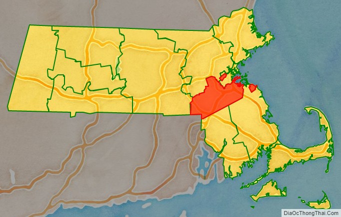 Norfolk County location map in Massachusetts State.
