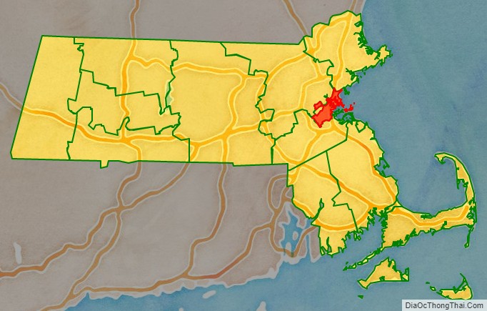 Suffolk County location map in Massachusetts State.
