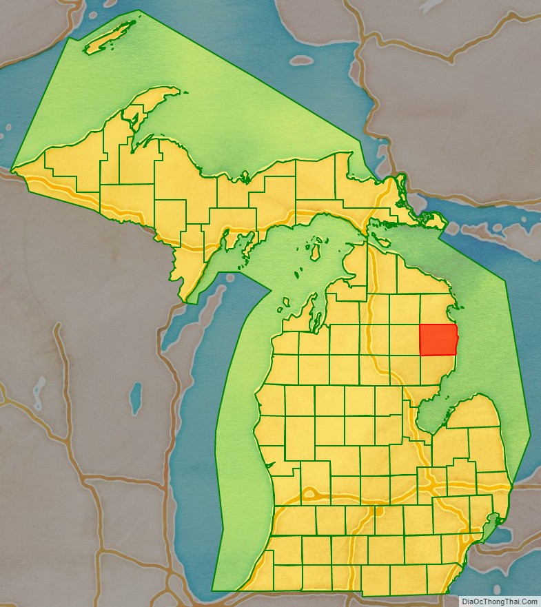 Alcona County location map in Michigan State.