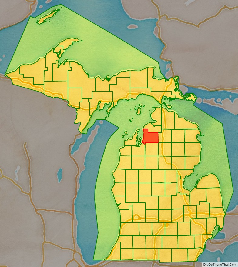 Antrim County location map in Michigan State.