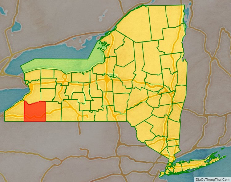 Cattaraugus County location map in New York State.