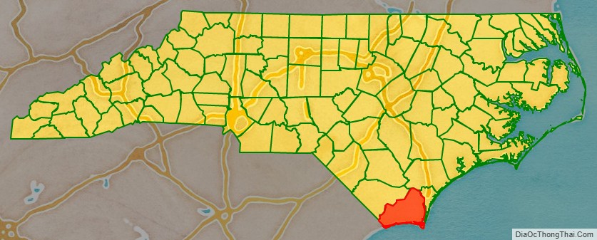 Brunswick County location map in North Carolina State.