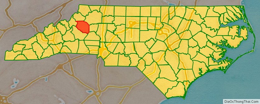 Caldwell County location map in North Carolina State.