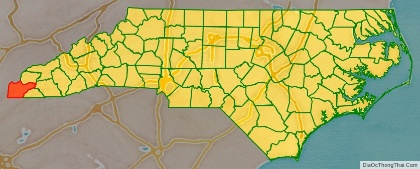 Cherokee County location map in North Carolina State.