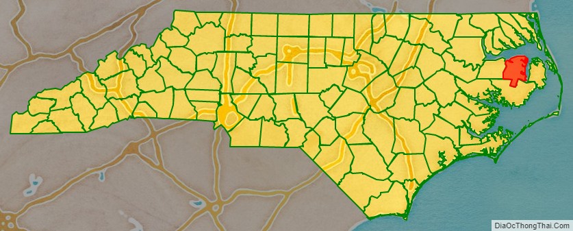 Tyrrell County location map in North Carolina State.