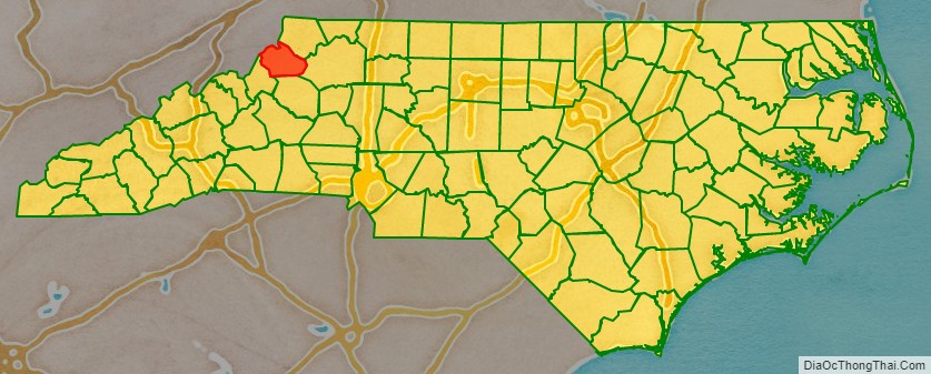 Watauga County location map in North Carolina State.