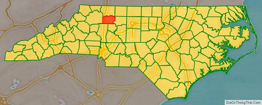 Yadkin County location map in North Carolina State.