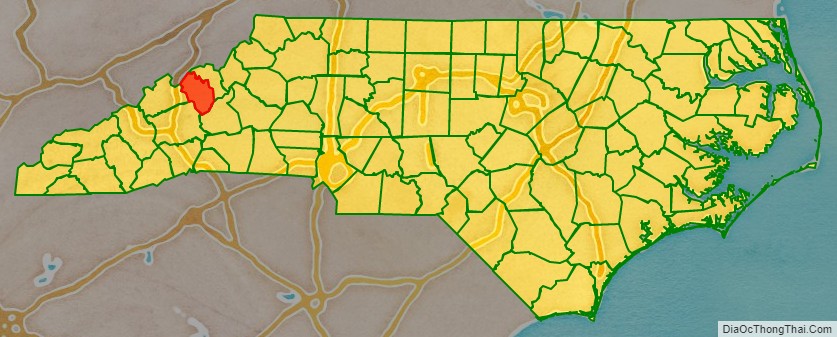 Yancey County location map in North Carolina State.