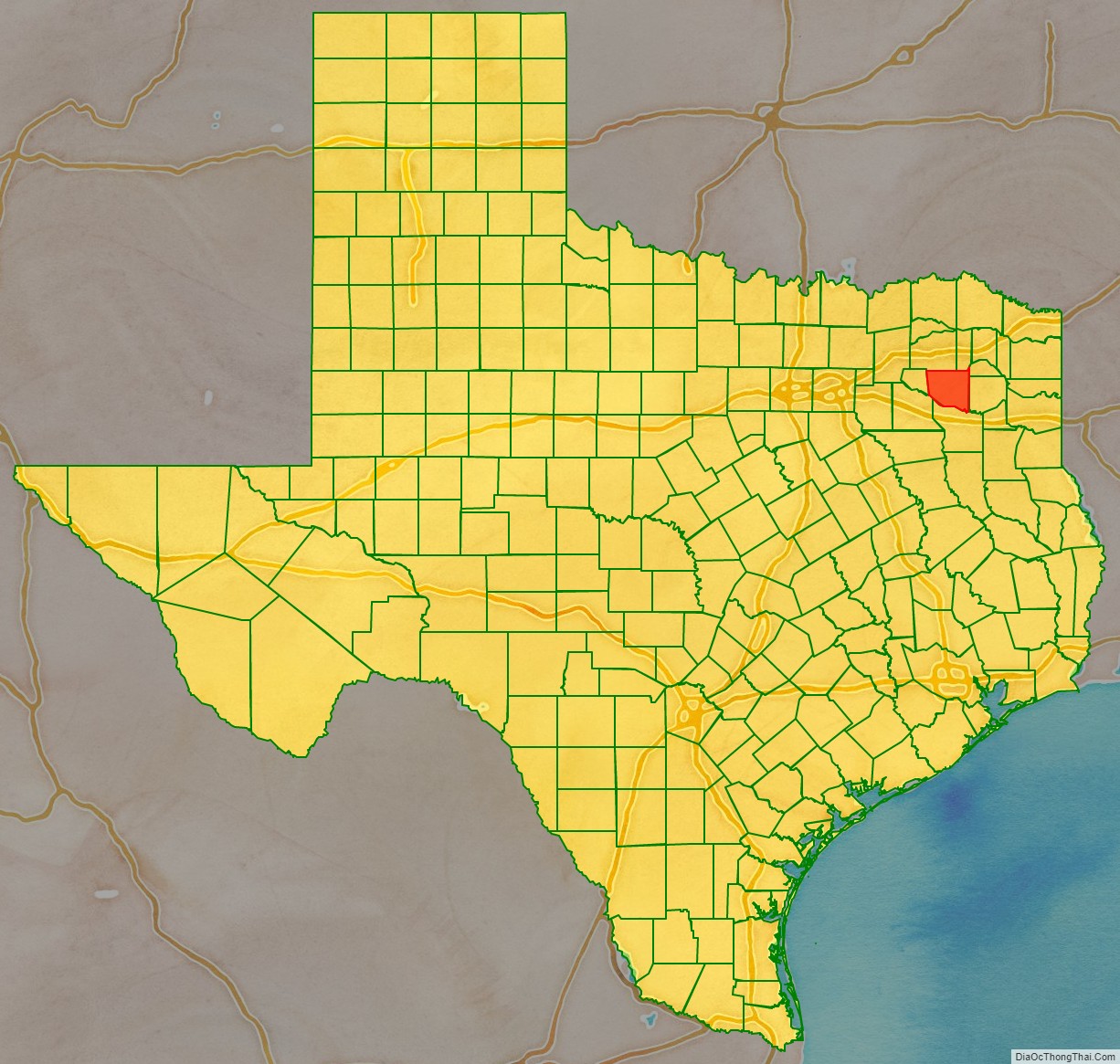 Wood County location map in Texas State.