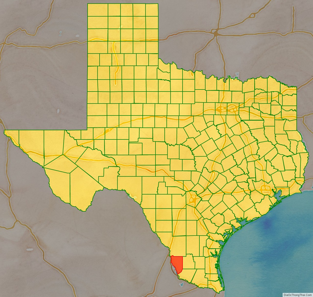 Zapata County location map in Texas State.