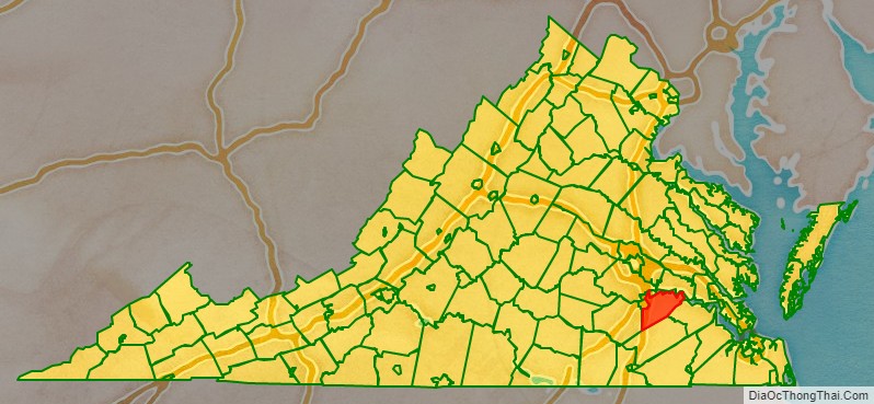 Prince George County location map in Virginia State.