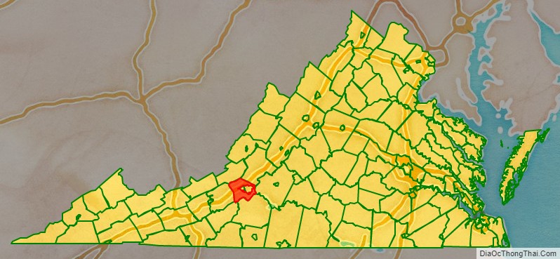Roanoke County location map in Virginia State.