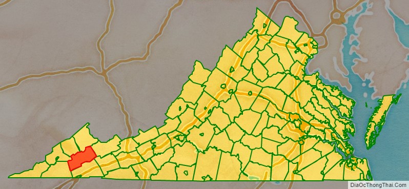 Russell County location map in Virginia State.