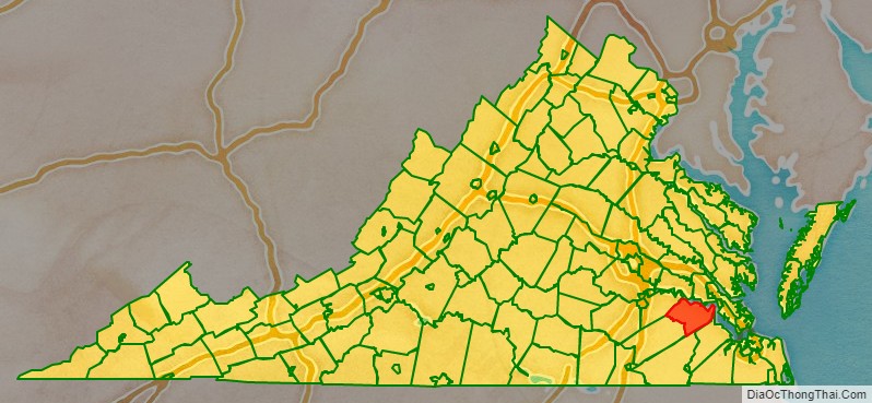Surry County location map in Virginia State.