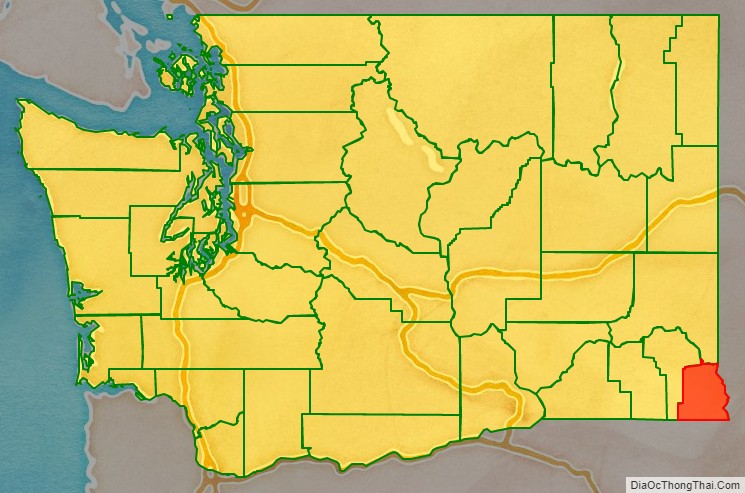 Asotin County location map in Washington State.