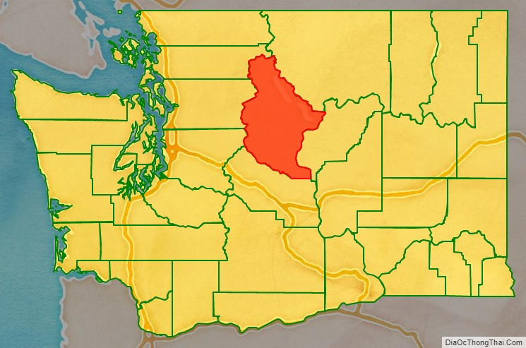 Chelan County location map in Washington State.