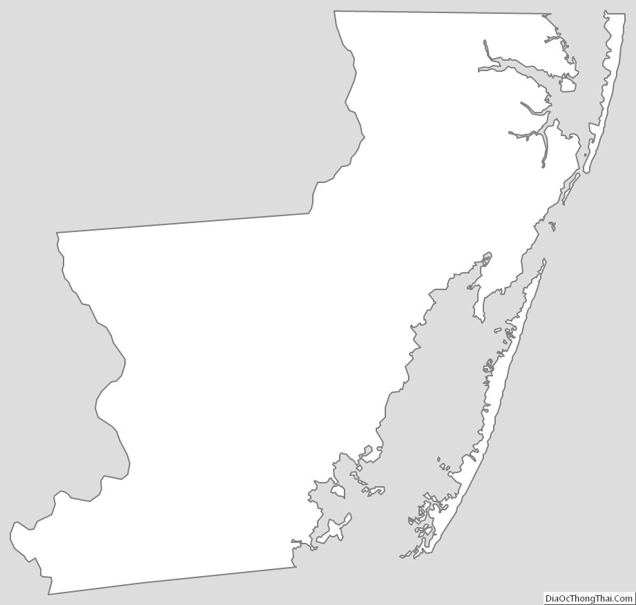 Outline Map of Worcester County, Maryland
