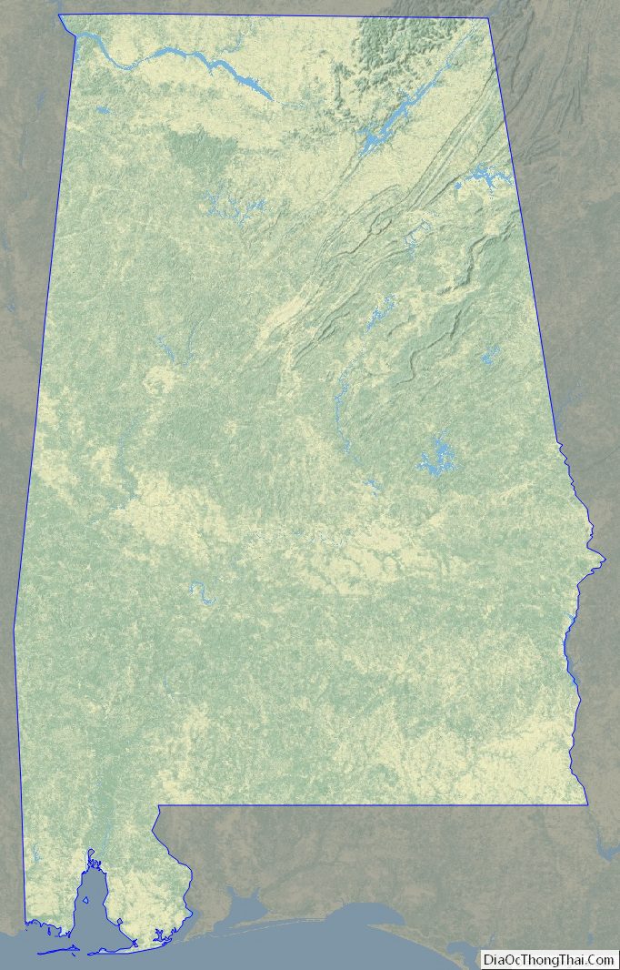 Physical map of Alabama