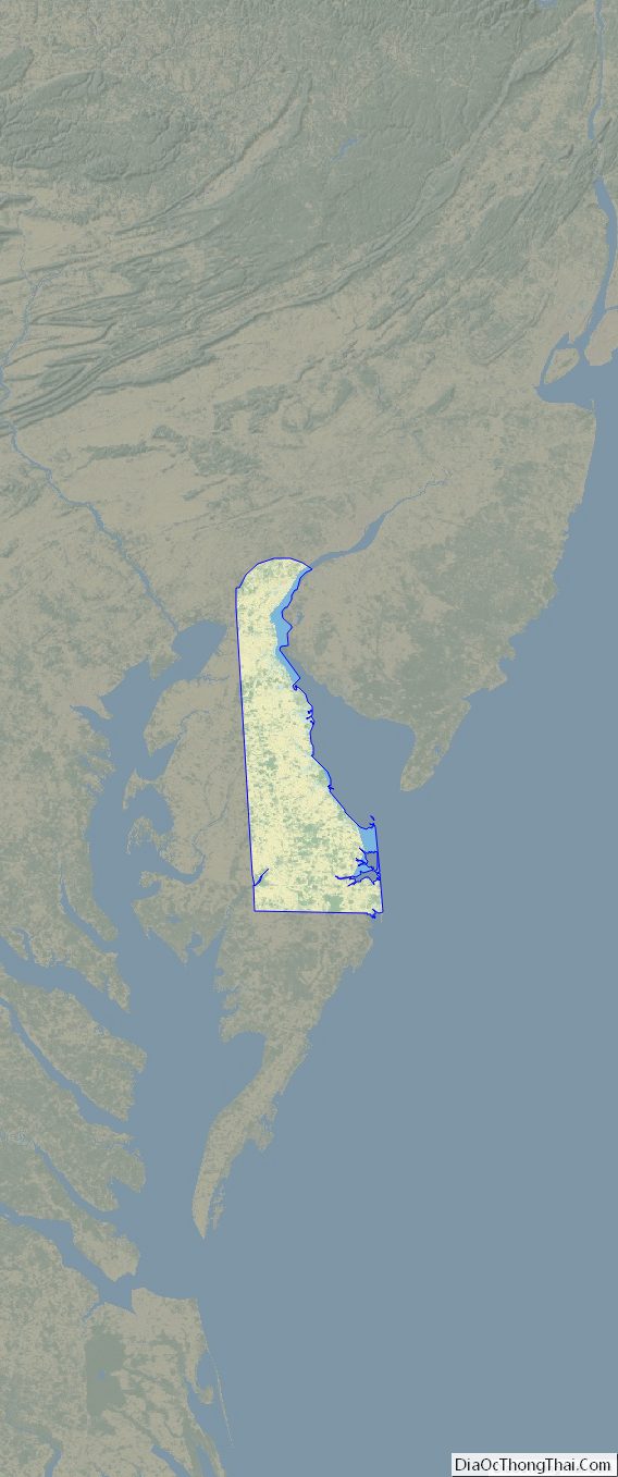Physical map of Delaware