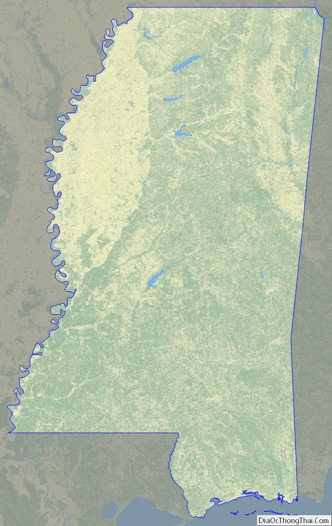 Physical map of Mississippi
