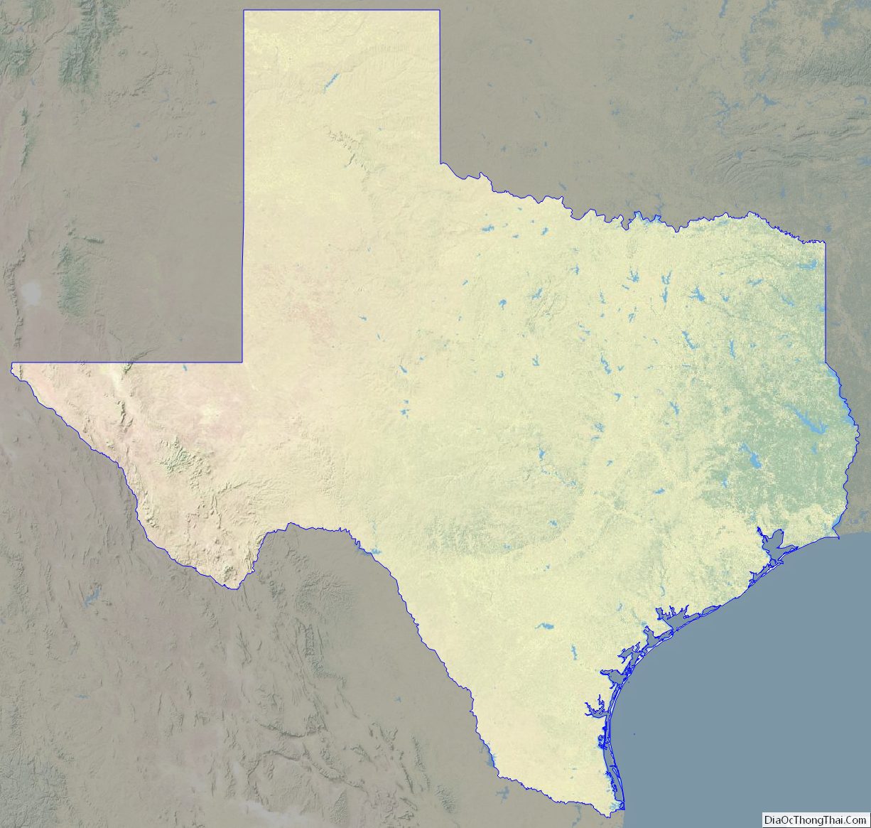 Physical map of Texas