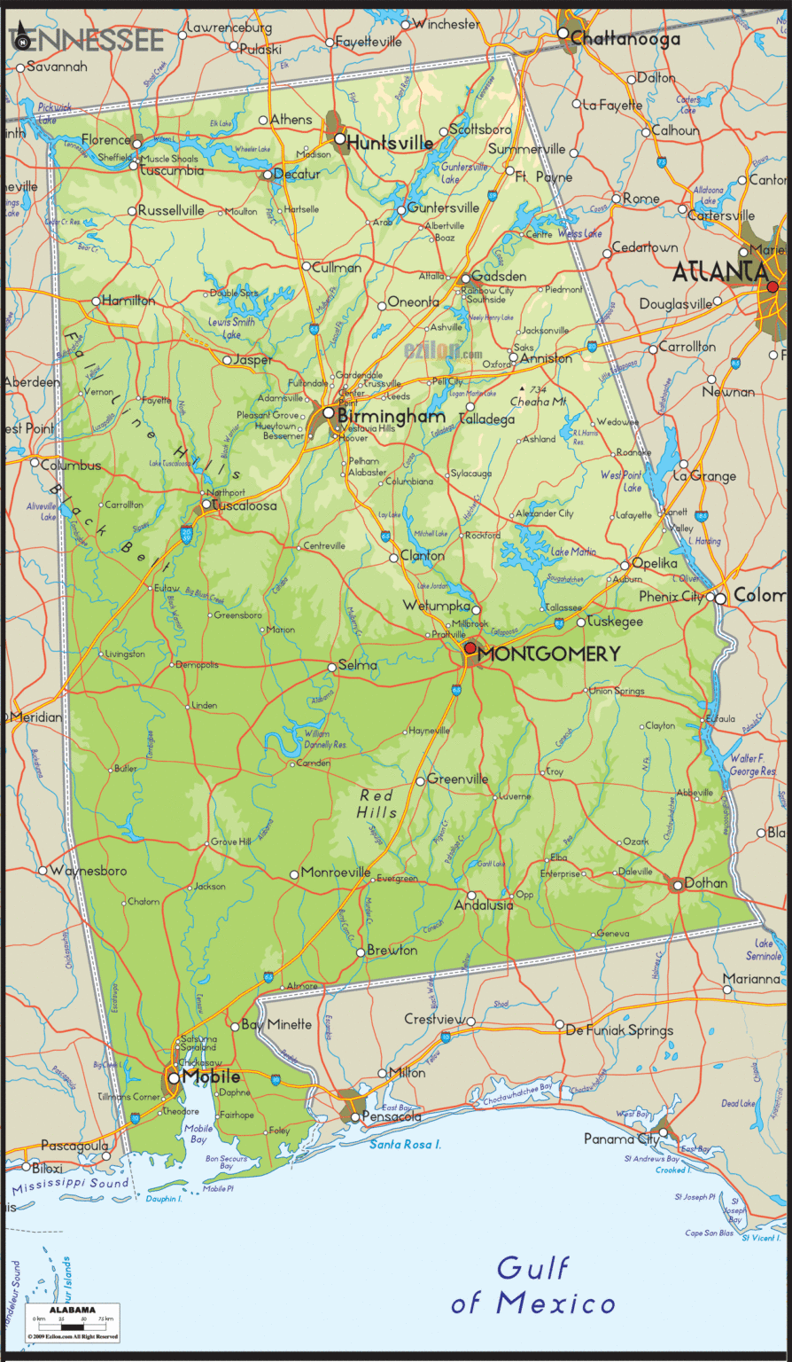 Bản đồ địa lý bang Alabama