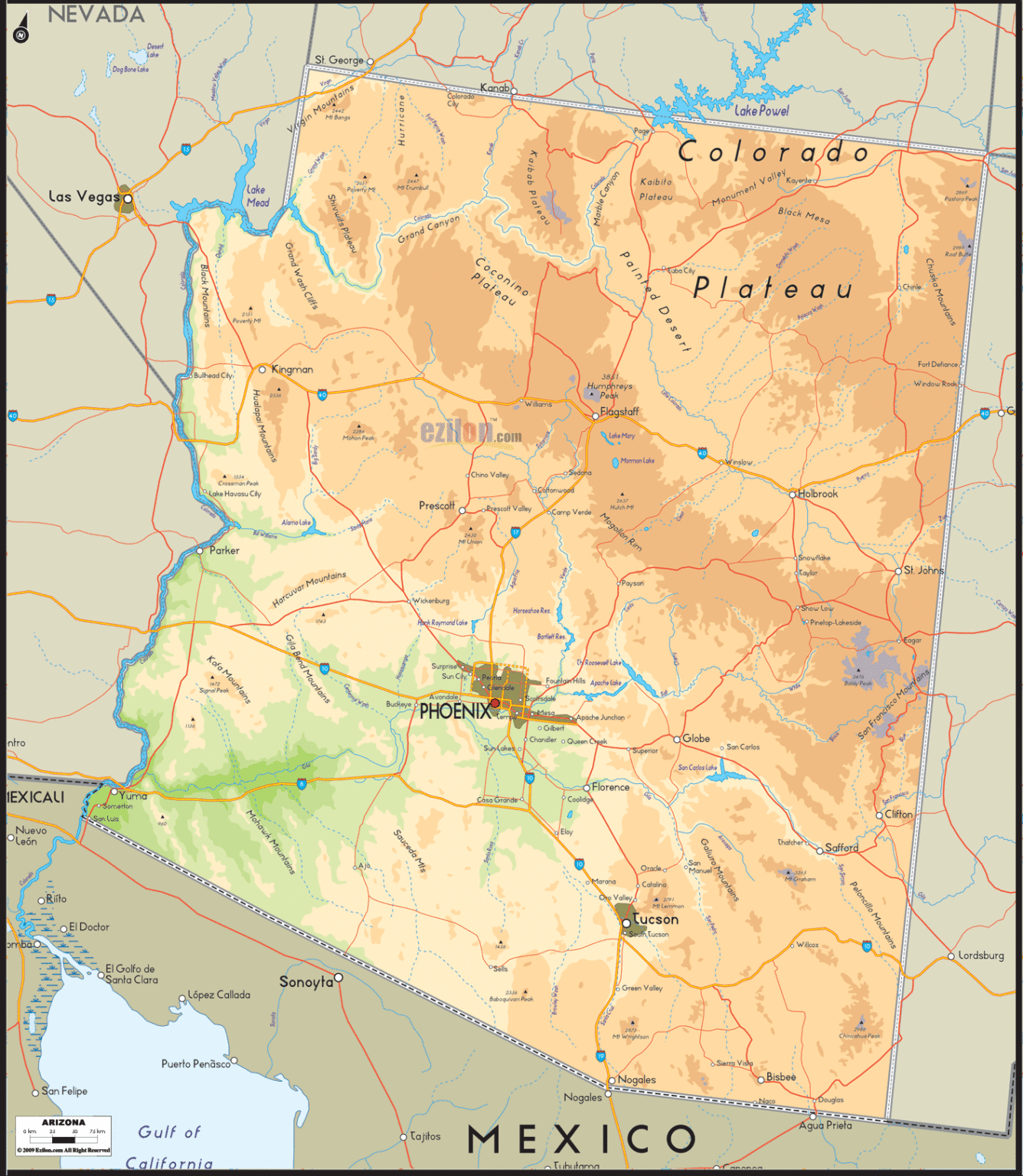Bản đồ địa lý bang Arizona