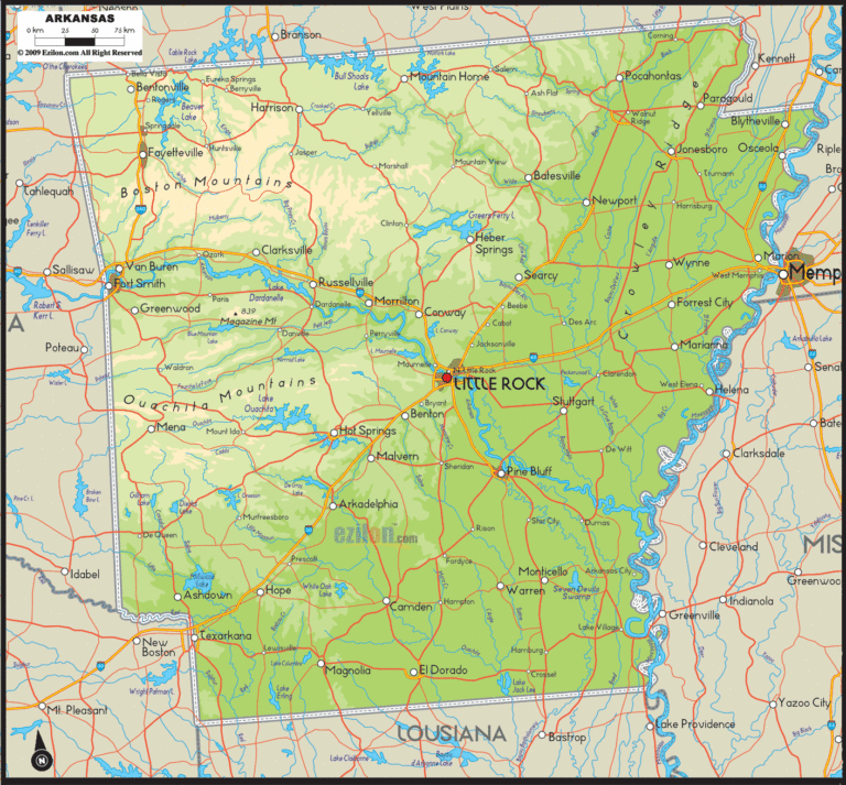 Bản đồ địa lý bang Arkansas