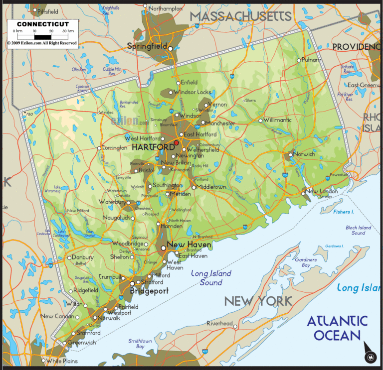 Bản đồ địa lý bang Connecticut