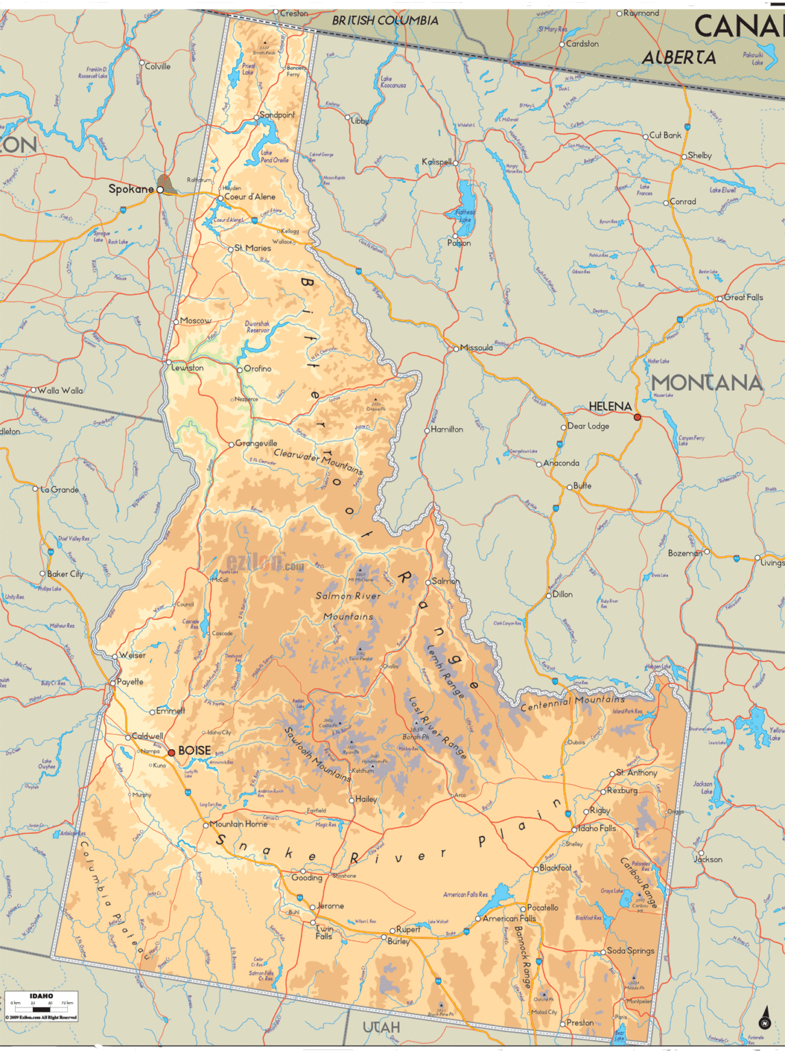 Bản đồ địa lý bang Idaho