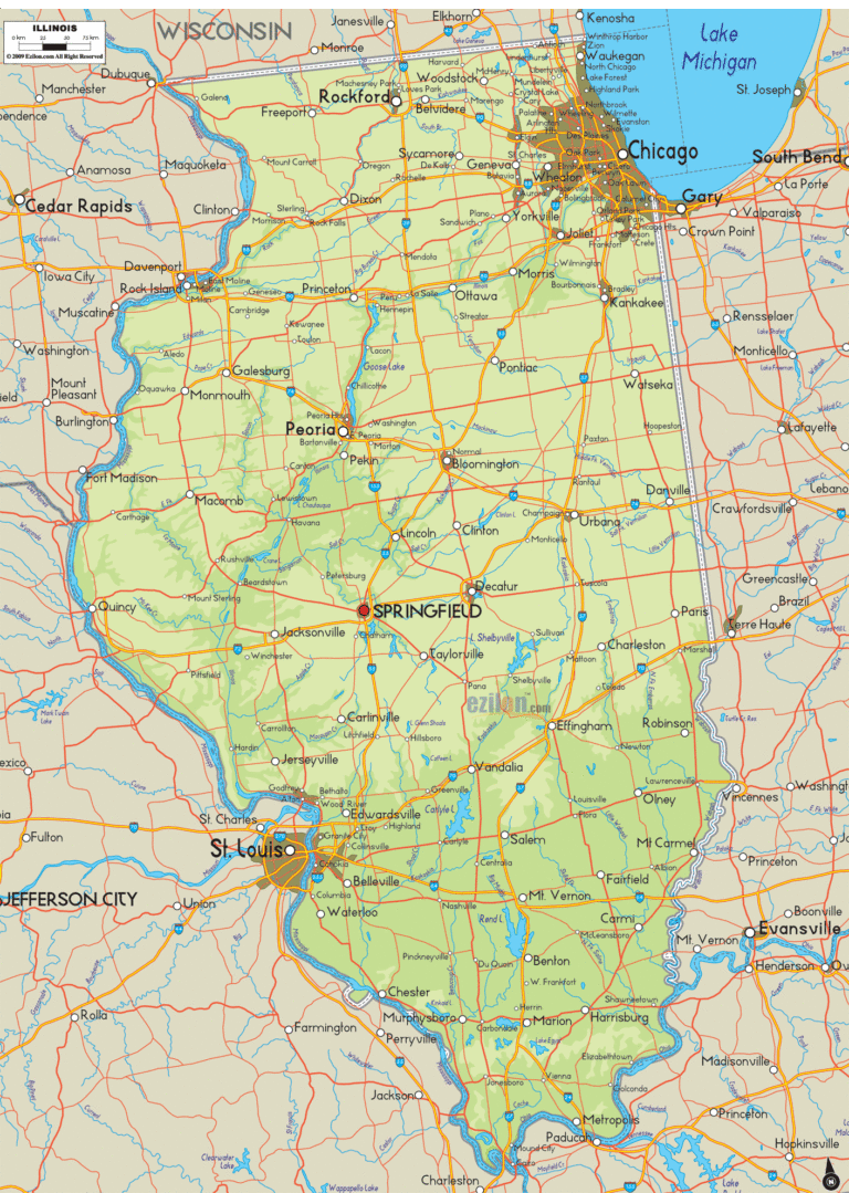 Bản đồ địa lý bang Illinois