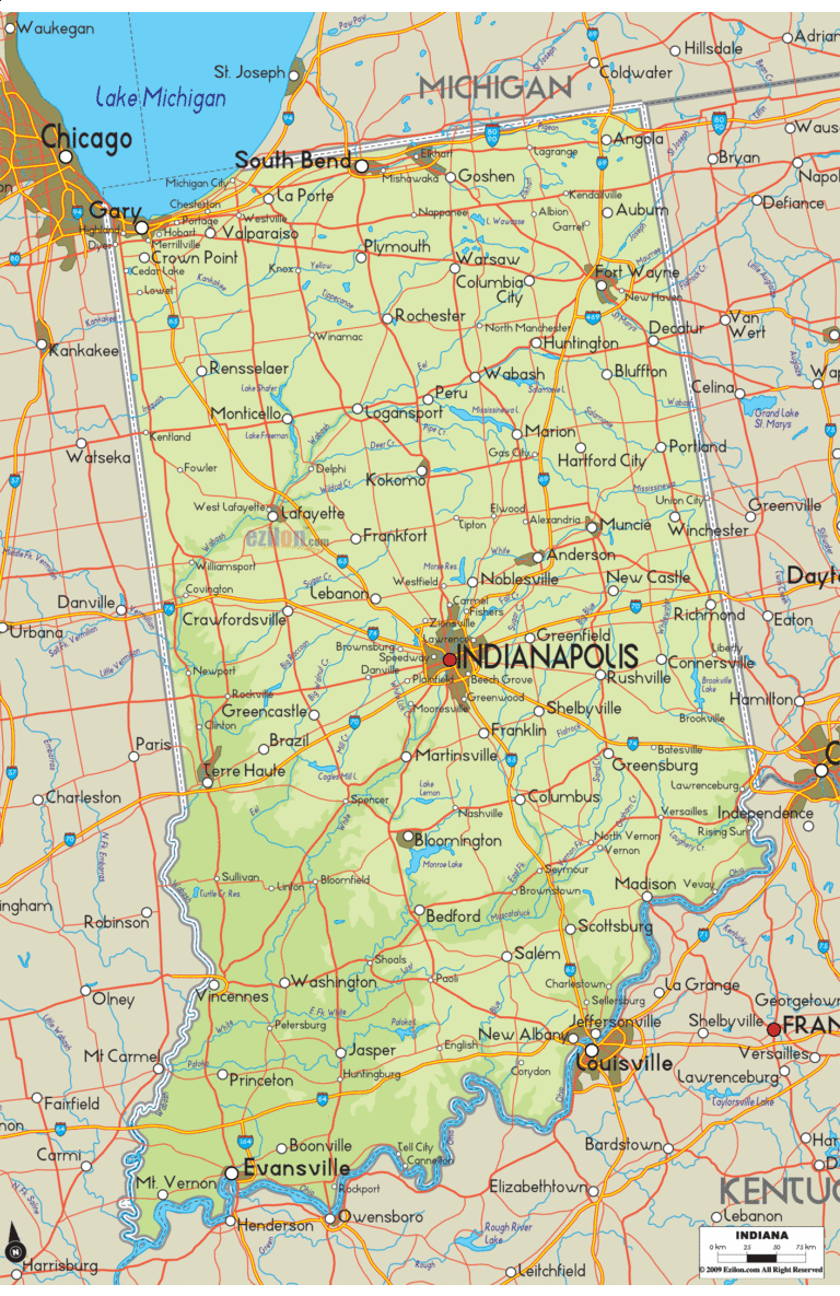Bản đồ địa lý bang Indiana