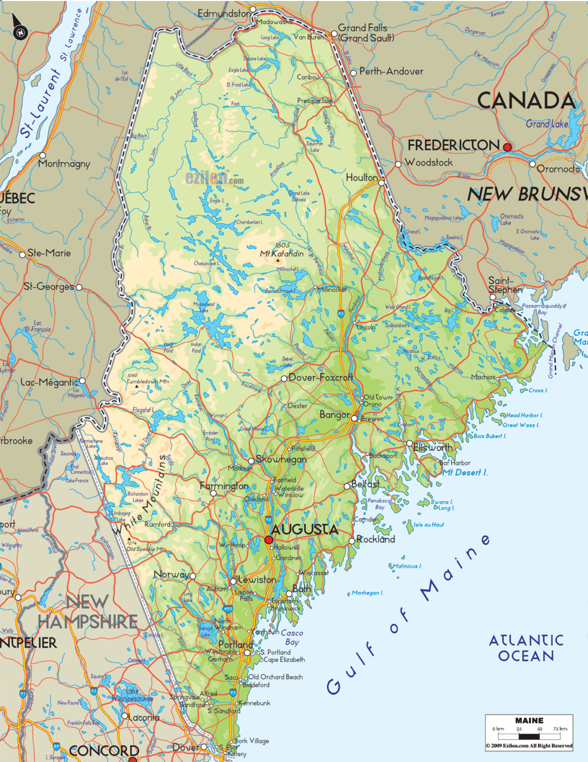 Bản đồ địa lý bang Maine