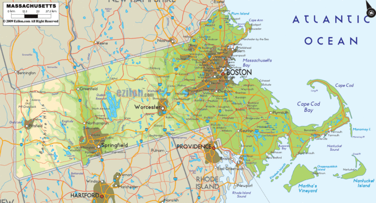 Bản đồ địa lý bang Massachusetts