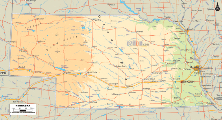 Bản đồ địa lý bang Nebraska