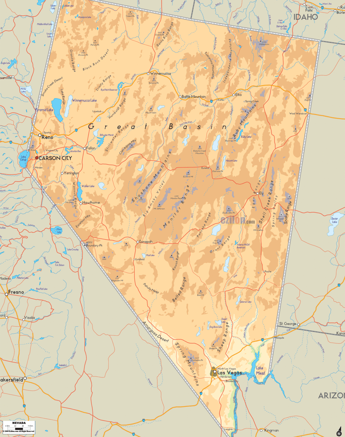Bản đồ địa lý bang Nevada