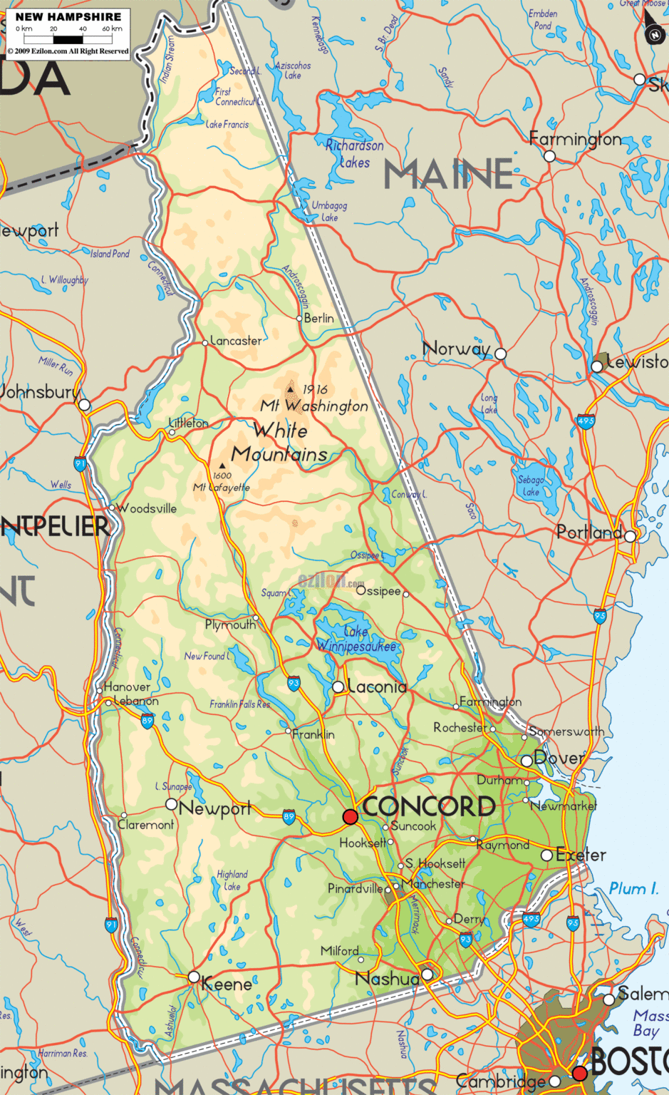 Bản đồ địa lý bang New Hampshire