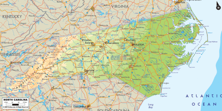 Bản đồ địa lý bang Bắc Carolina