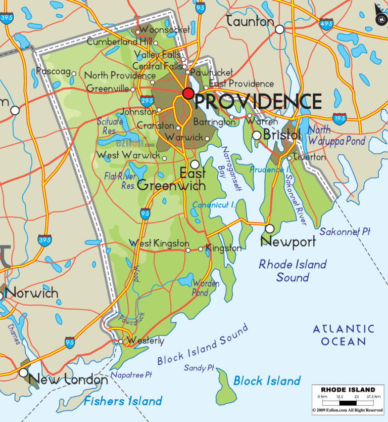 Bản đồ địa lý bang Rhode Island