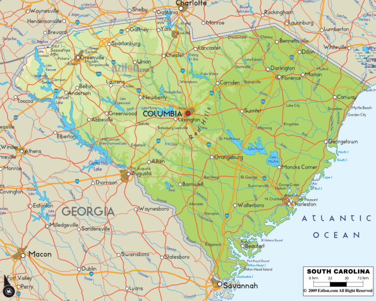 Bản đồ địa lý bang Nam Carolina