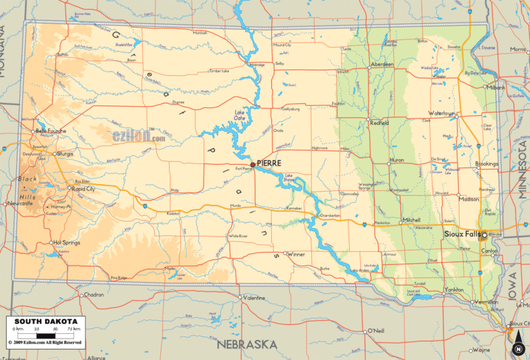 Bản đồ địa lý bang Nam Dakota