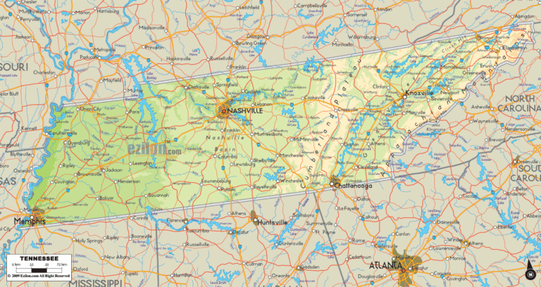 Bản đồ địa lý bang Tennessee