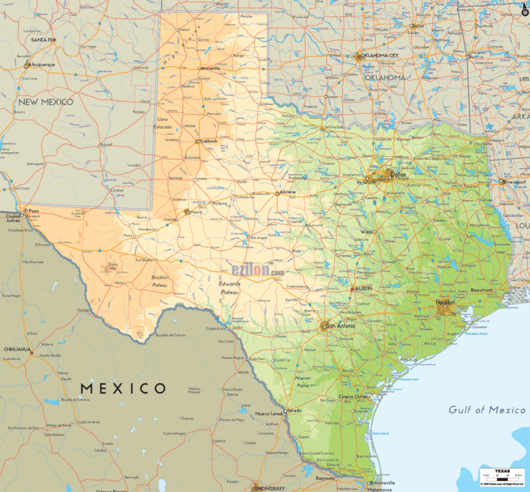 Bản đồ địa lý bang Texas