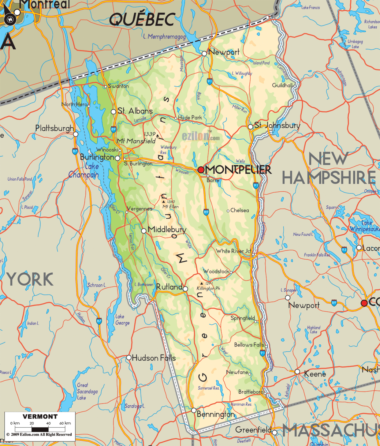 Bản đồ địa lý bang Vermont