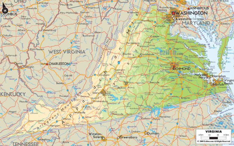 Bản đồ địa lý bang Virginia
