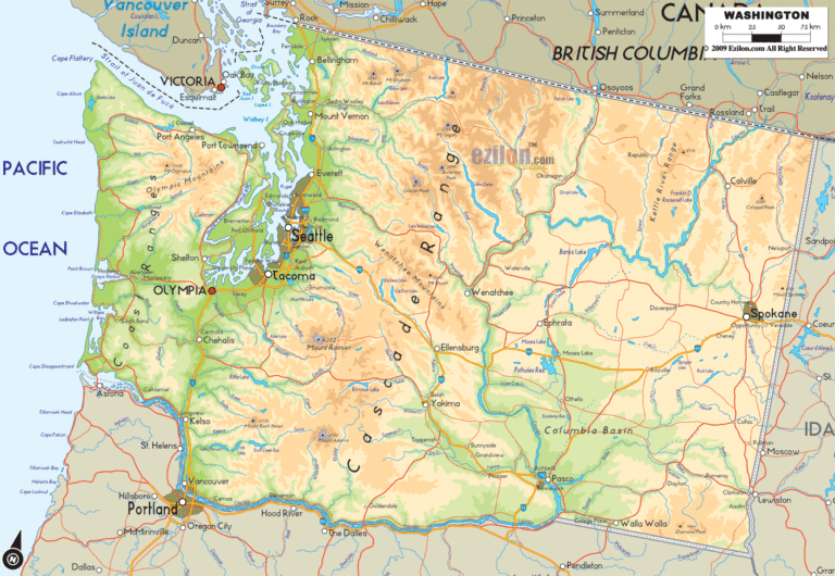 Bản đồ địa lý bang Washington
