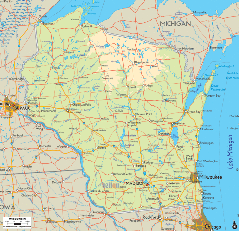 Bản đồ địa lý bang Wisconsin
