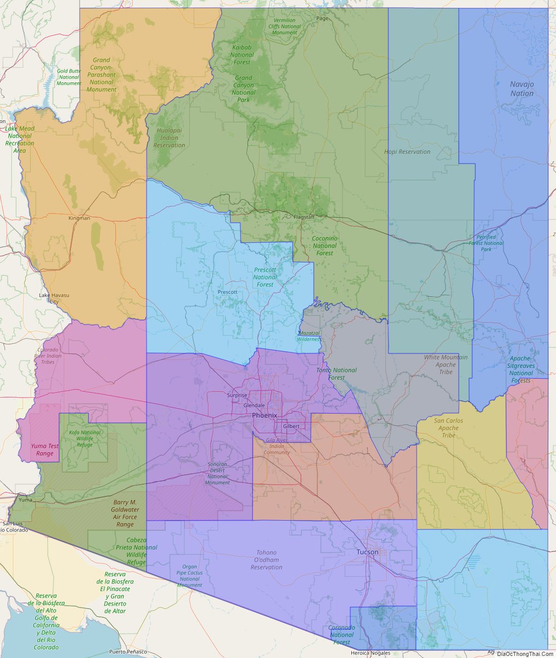 Printable - Large Scale Political Map of Arizona