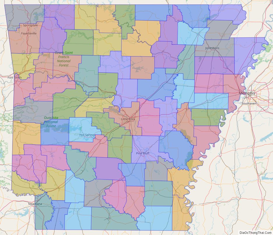 Printable - Large Scale Political Map of Arkansas